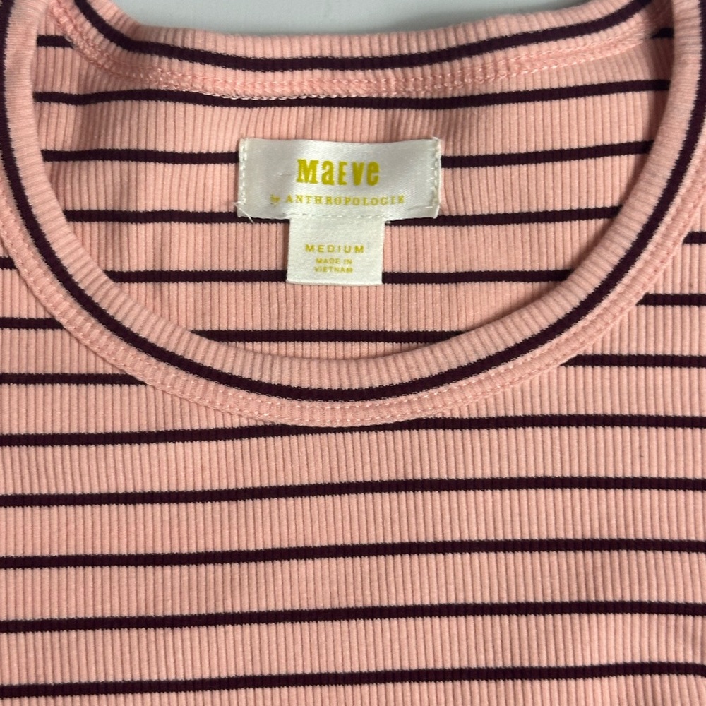 Maeve Anthropologie Classic Cotton Striped Ribbed Puff Sleeve Blouse Size Medium - Picture 7 of 12